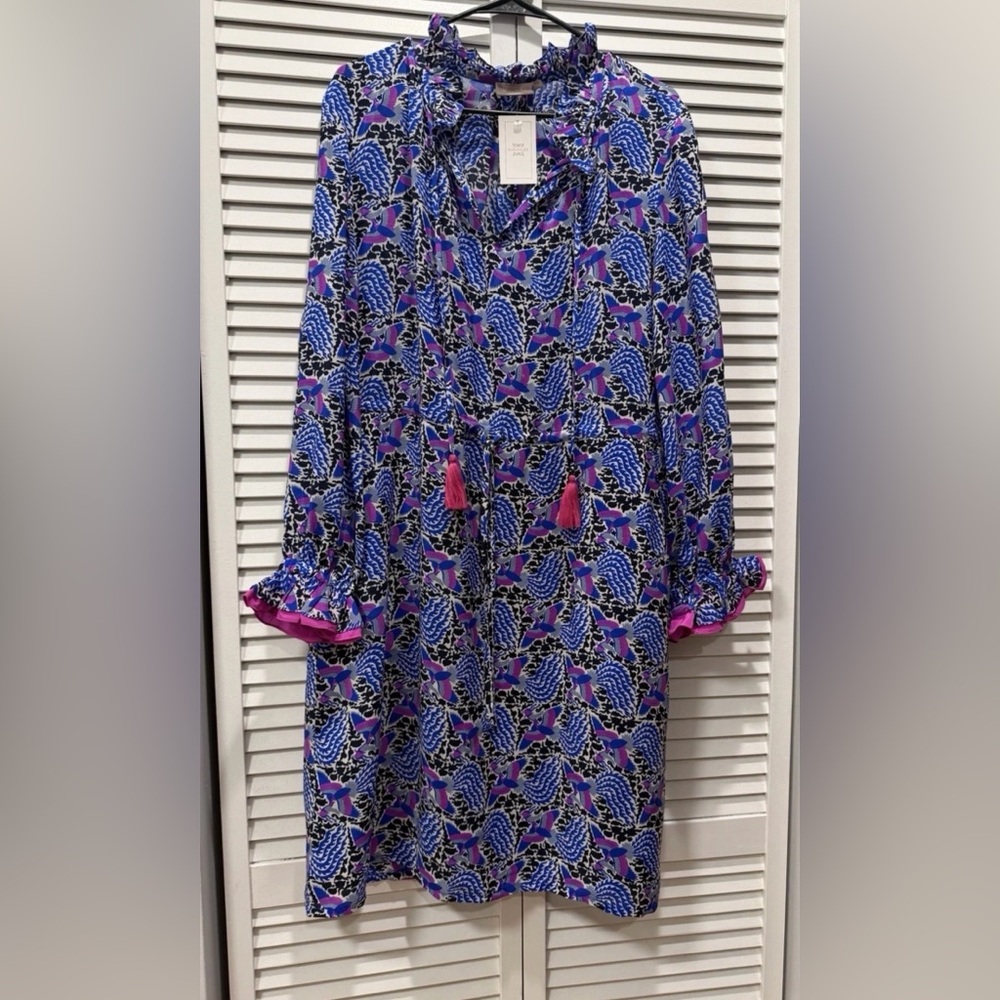 Rungolee Francesca Full Sleeve Dress Silk Sapphire Phoenix Floral Size XL